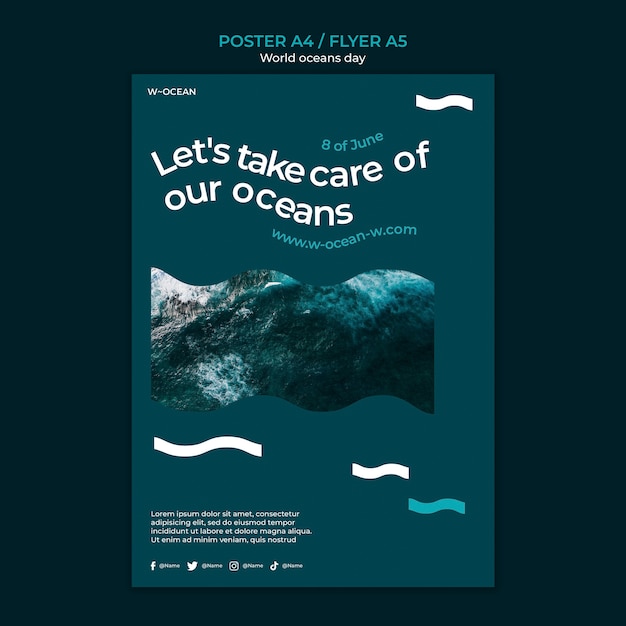 PSD gratuito modello di poster verticale per la giornata mondiale degli oceani