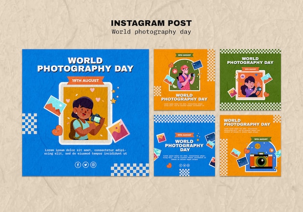 PSD gratuito post instagram per la giornata mondiale della fotografia