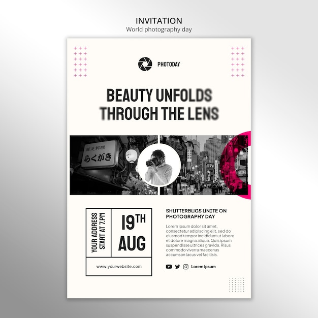 Free PSD world photography day invitation template