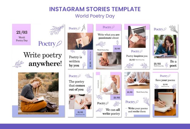 World poetry day concept instagram stories template