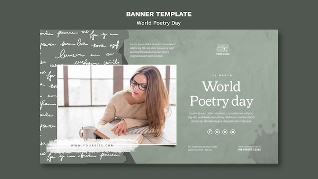 PSD gratuito modello di banner evento giornata mondiale della poesia con foto