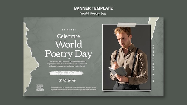 Free PSD world poetry day event banner template with photo