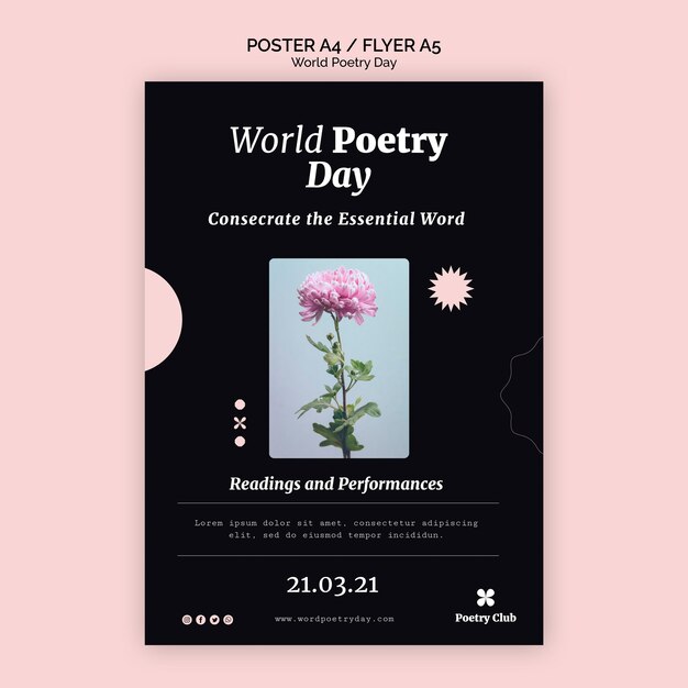 PSD gratuito modello di volantino per evento della giornata mondiale della poesia