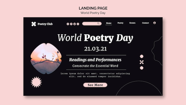 Free PSD world poetry day landing page template