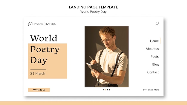 Free PSD world poetry day landing page