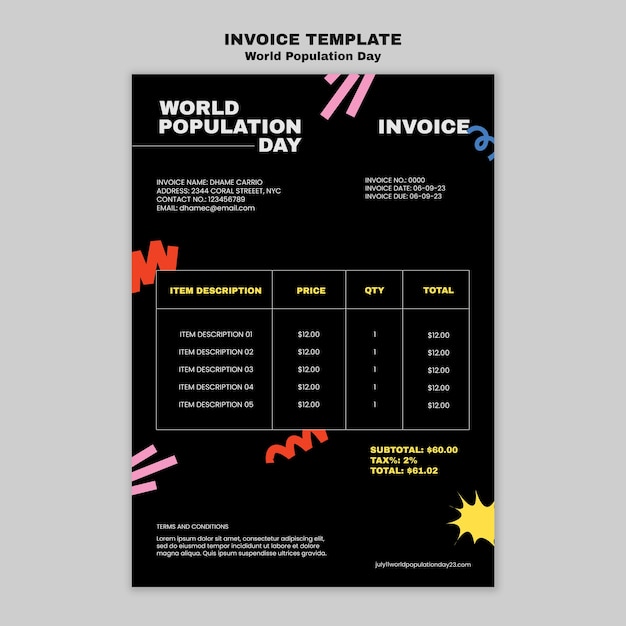 Free PSD world population day invoice template