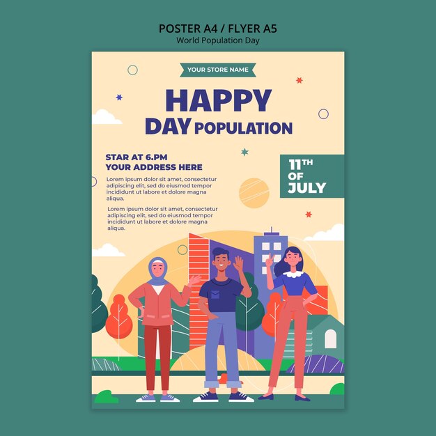 Free PSD World population day poster template