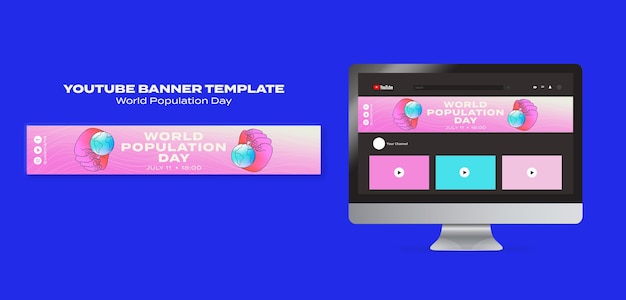 無料PSD 世界人口デーのyoutubeバナーテンプレート