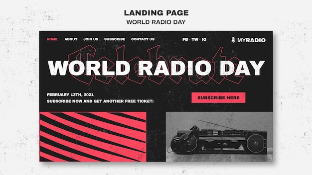 Free PSD world radio day landing page template