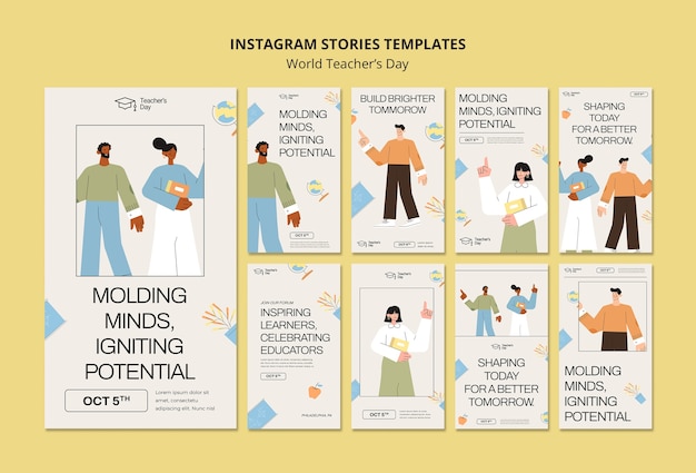 PSD gratuito storie instagram per la giornata mondiale degli insegnanti