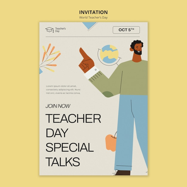 Free PSD world teacher's day invitation template