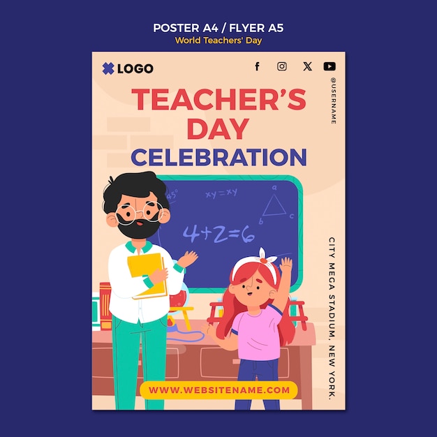 무료 PSD 세계 교사 날 포스터 템플릿