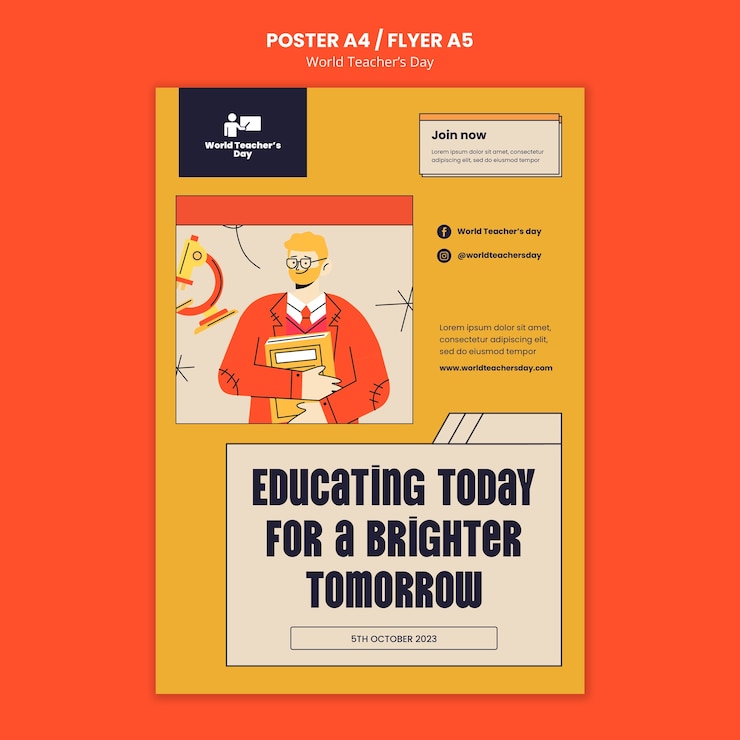 Free PSD world teacher's day poster template