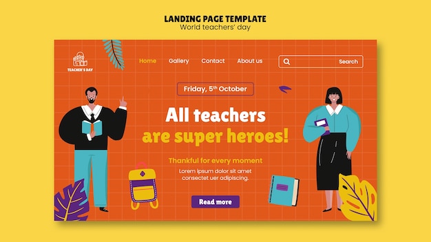 Free PSD world teachers day celebration landing page