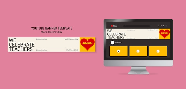 無料PSD 世界教師の日のお祝いのyoutubeバナー