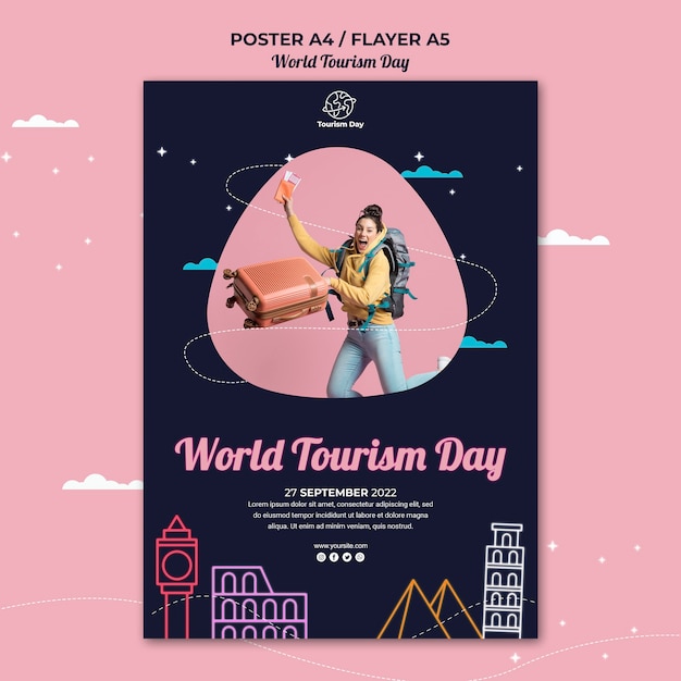 PSD gratuito modello di poster della giornata mondiale del turismo