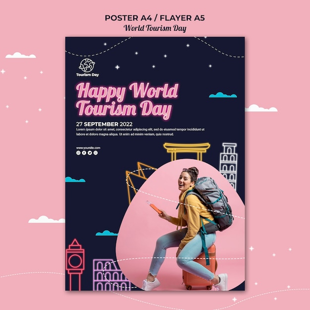 Бесплатный PSD Шаблон плаката всемирного дня туризма