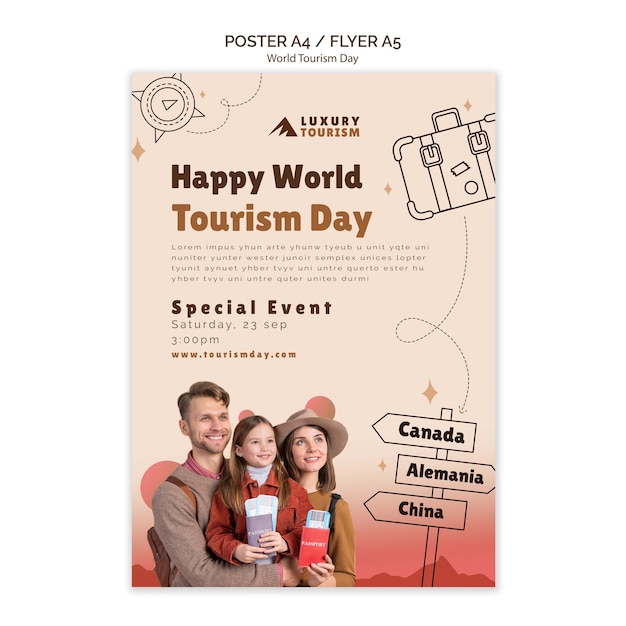 Free PSD world tourism day vertical poster template