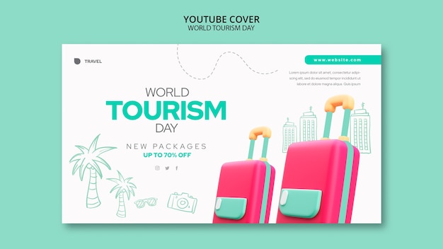 PSD gratuito modello di copertina di youtube per la giornata mondiale del turismo