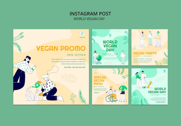 PSD gratuito raccolta di post instagram per la giornata mondiale dei vegani