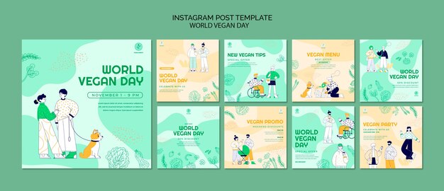 無料PSD 世界ビーガンデーinstagram投稿コレクション