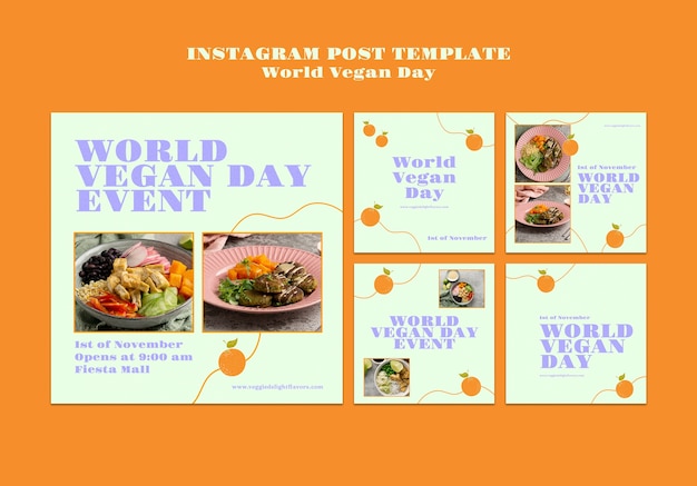 無料PSD 世界ビーガンデーinstagram投稿コレクション