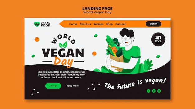 PSD gratuito modello di pagina di destinazione della giornata mondiale dei vegani