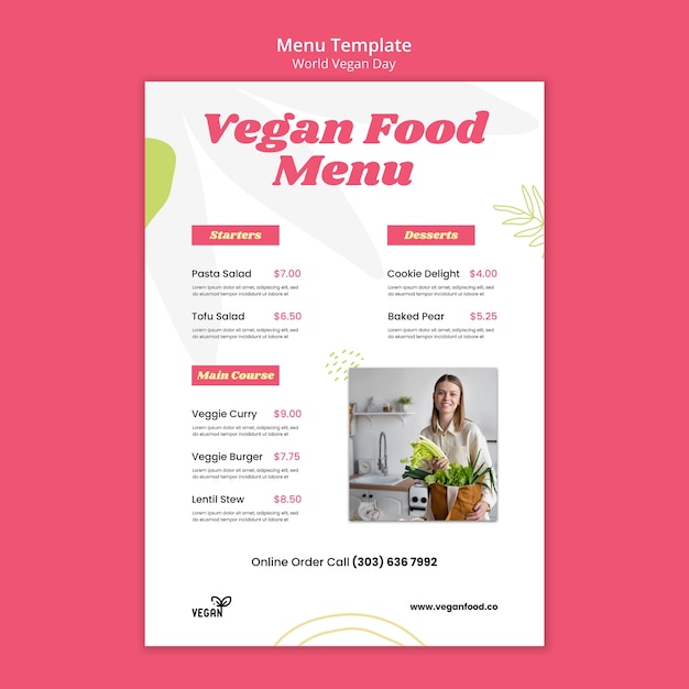 PSD gratuito modello di menu del giorno vegano mondiale