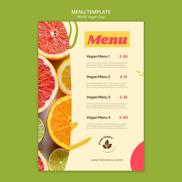 World vegan day menu template