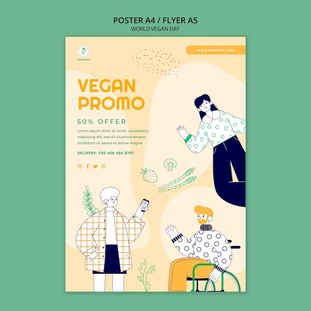 Modello di poster verticale per la giornata mondiale dei vegani