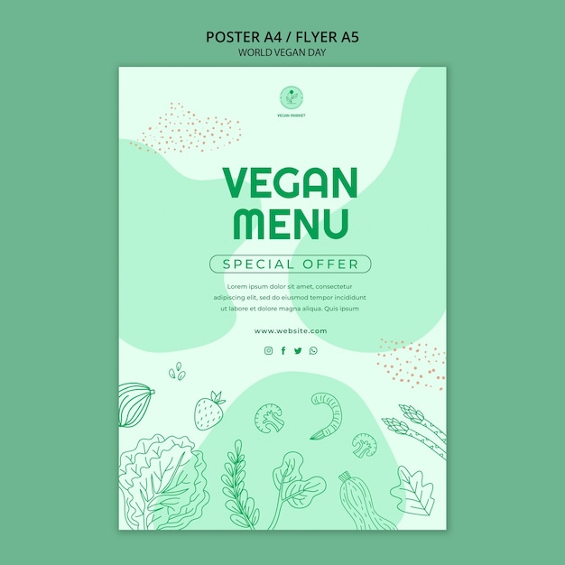 Modello di poster verticale per la giornata mondiale dei vegani