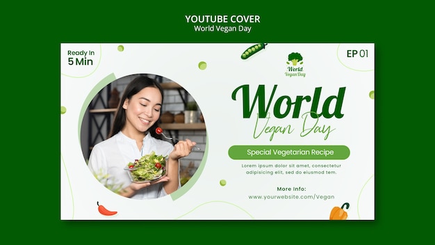 PSD gratuito modello di copertina di youtube per la giornata mondiale del vegano