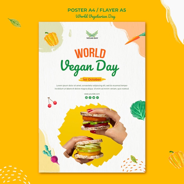 Бесплатный PSD Шаблон флаера всемирного вегетарианского дня