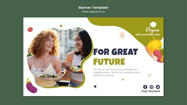 無料PSD 世界ベジタリアンデーの水平バナーテンプレート