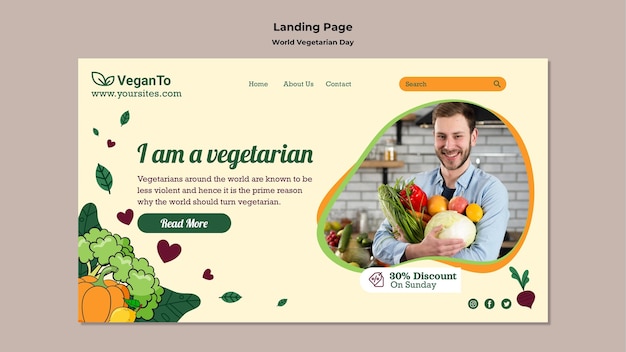 Free PSD world vegetarian day landing page template