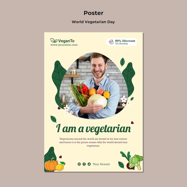 Free PSD world vegetarian day vertical print template