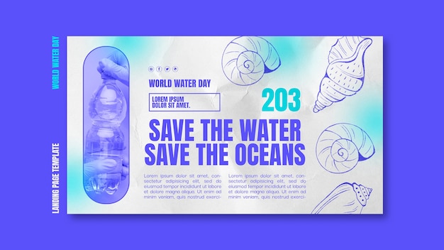 Бесплатный PSD Целевая страница празднования всемирного дня водных ресурсов