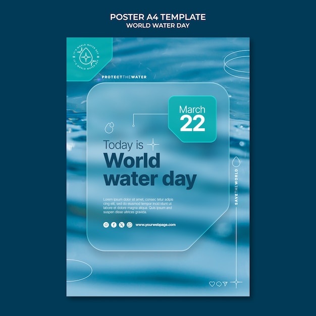 PSD gratuito modello di poster per la celebrazione della giornata mondiale dell'acqua