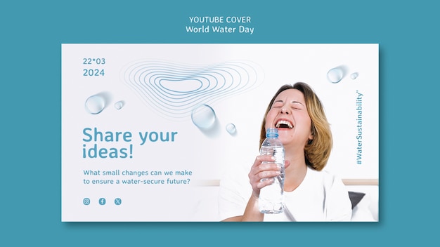 PSD gratuito cover di youtube della celebrazione della giornata mondiale dell'acqua