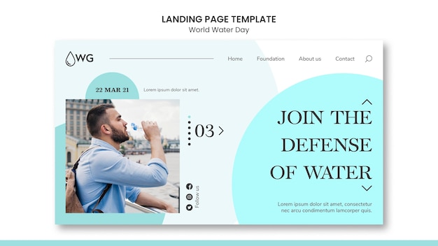 Free PSD world water day concept landing page template