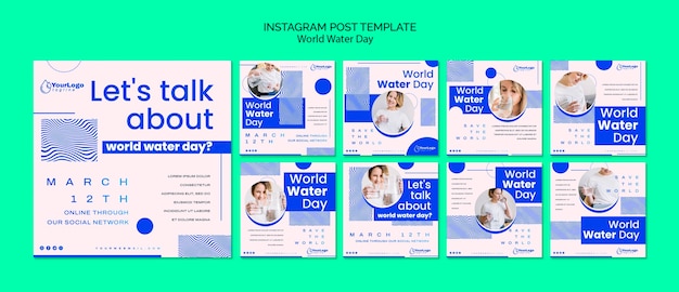 無料PSD 世界水の日のinstagramの投稿