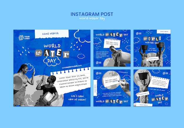 無料PSD 世界水の日のinstagramの投稿