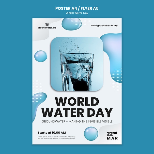 PSD gratuito modello di poster per la giornata mondiale dell'acqua