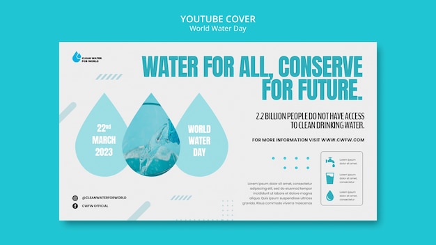 PSD gratuito modello di copertina di youtube per la giornata mondiale dell'acqua