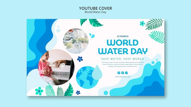 PSD gratuito modello di copertina di youtube per la giornata mondiale dell'acqua