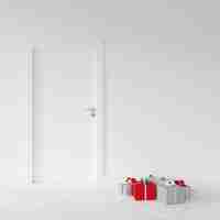 Free PSD wrapped presents by a door