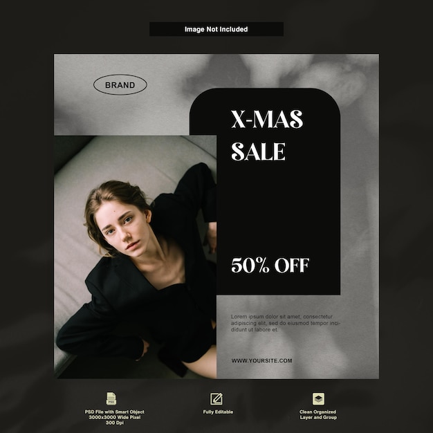 Xmas sale women fashion discount offer elegant dark  theme instagram post template