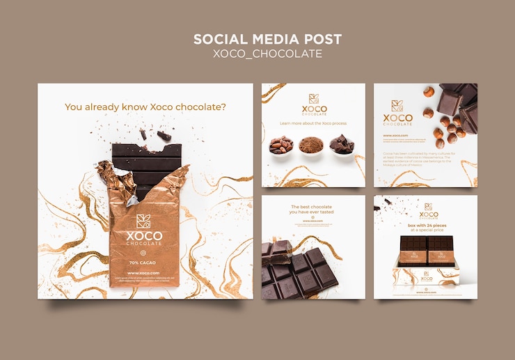 無料PSD xocoチョコレートソーシャルメディアの投稿テンプレート