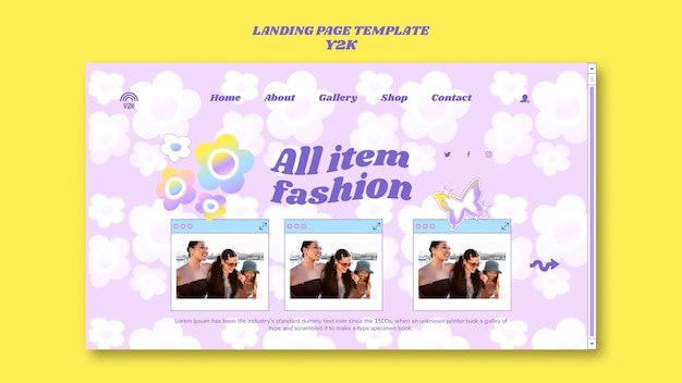 Free PSD y2k fashion landing page template