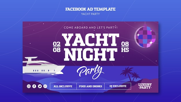 Бесплатный PSD Шаблон facebook вечеринки на яхте